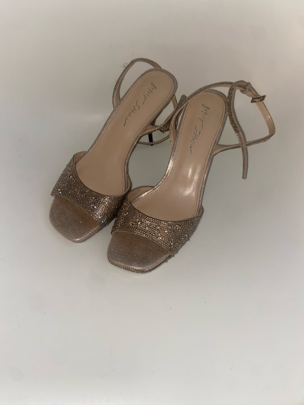 Betsey Johnson Rhinestone Heels | Champagne Gold Ankle Strap Stilettos